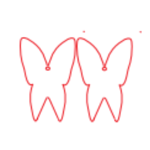 Adobe Illustrator design of a pair of solid butterfly shapes outlined in red cut lines