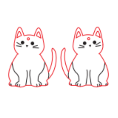 Adobe Illustrator design of the sitting-cat earrings, with red cut lines around the outline and black engraved details
